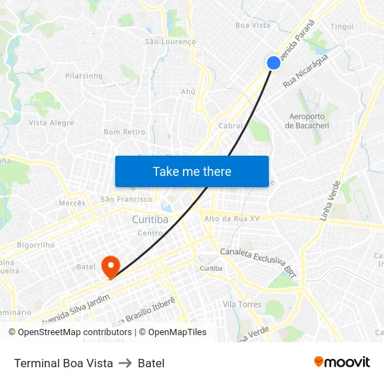 Terminal Boa Vista to Batel map