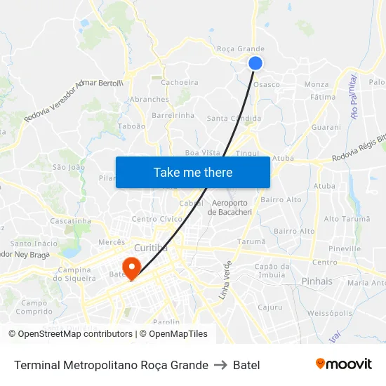 Terminal Metropolitano Roça Grande to Batel map