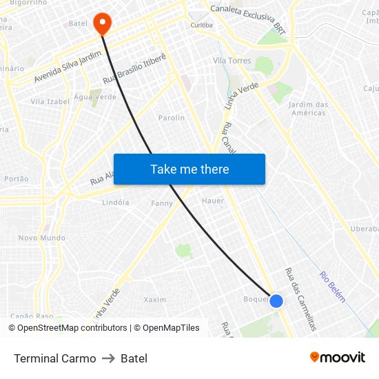 Terminal Carmo to Batel map