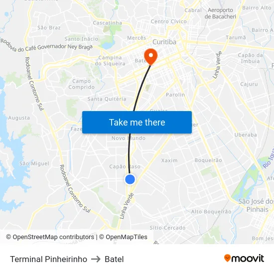Terminal Pinheirinho to Batel map