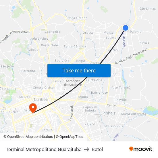 Terminal Metropolitano Guaraituba to Batel map