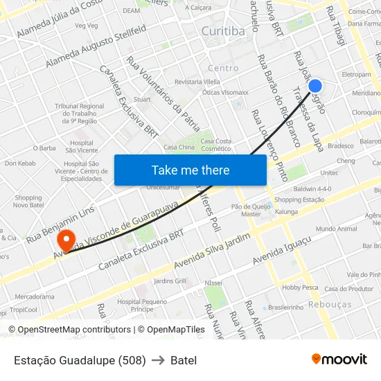 Estação Guadalupe (508) to Batel map