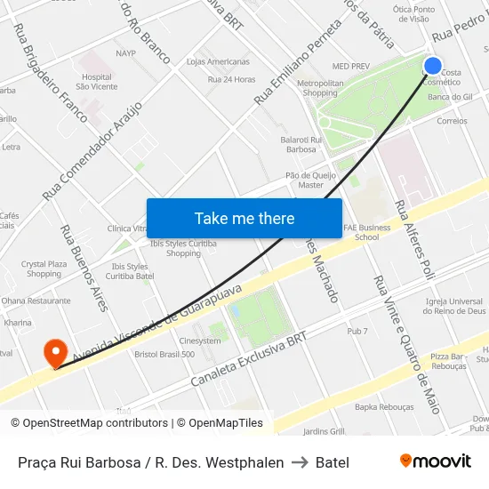 Praça Rui Barbosa (Desembargador Westphalen) to Batel map