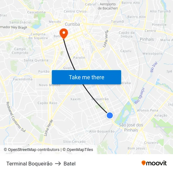 Terminal Boqueirão to Batel map