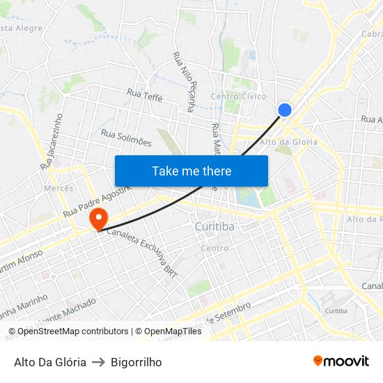 Alto Da Glória to Bigorrilho map