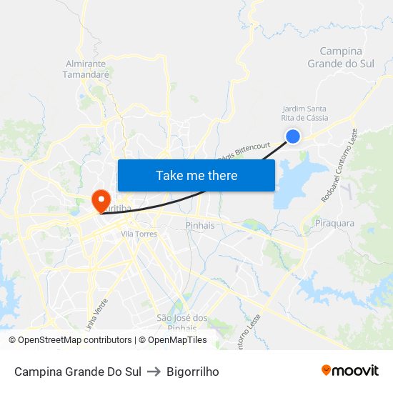 Campina Grande Do Sul to Bigorrilho map