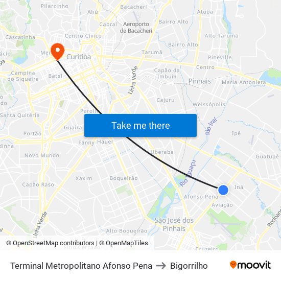 Terminal Metropolitano Afonso Pena to Bigorrilho map