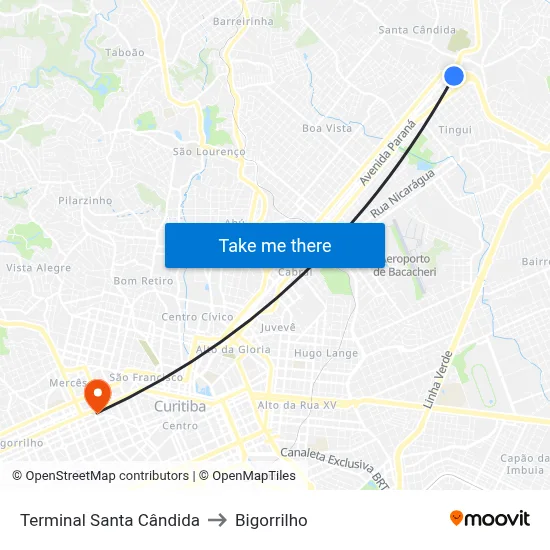 Terminal Santa Cândida to Bigorrilho map