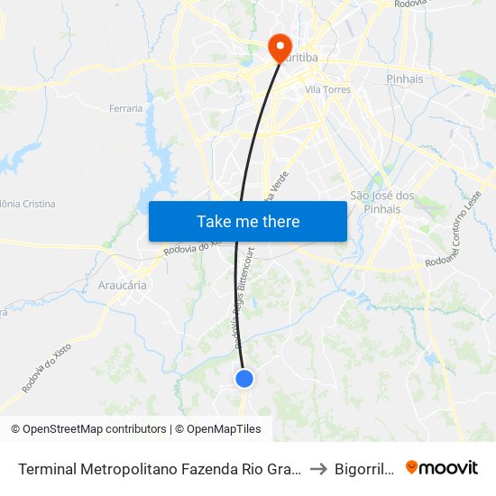 Terminal Metropolitano Fazenda Rio Grande to Bigorrilho map