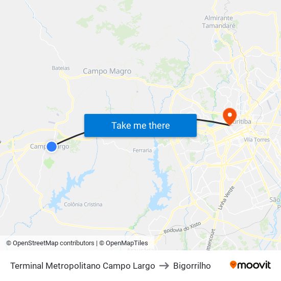 Terminal Metropolitano Campo Largo to Bigorrilho map