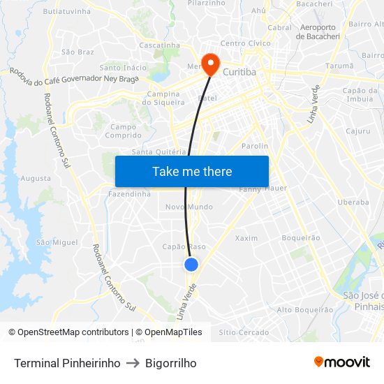 Terminal Pinheirinho to Bigorrilho map