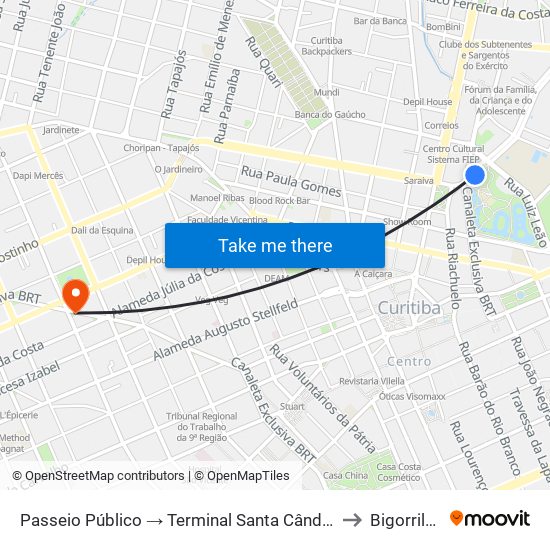 Passeio Público → Terminal Santa Cândida to Bigorrilho map