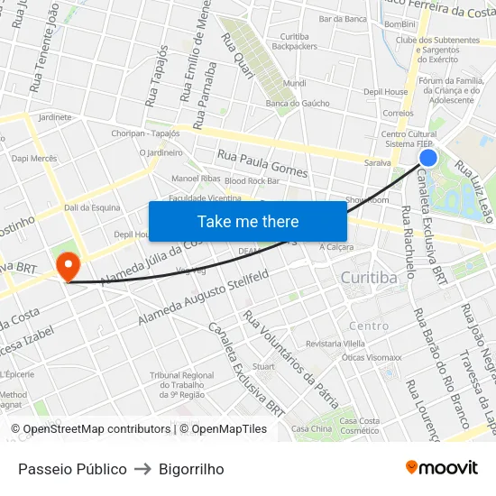 Passeio Público to Bigorrilho map