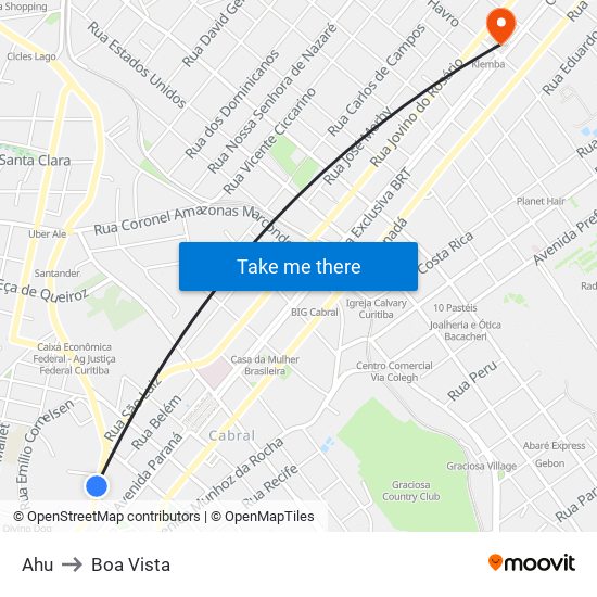 Ahu to Boa Vista map