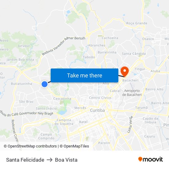 Santa Felicidade to Boa Vista map