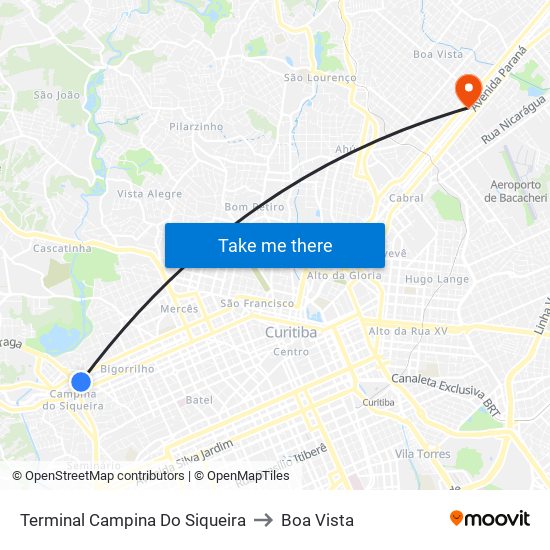Terminal Campina Do Siqueira to Boa Vista map