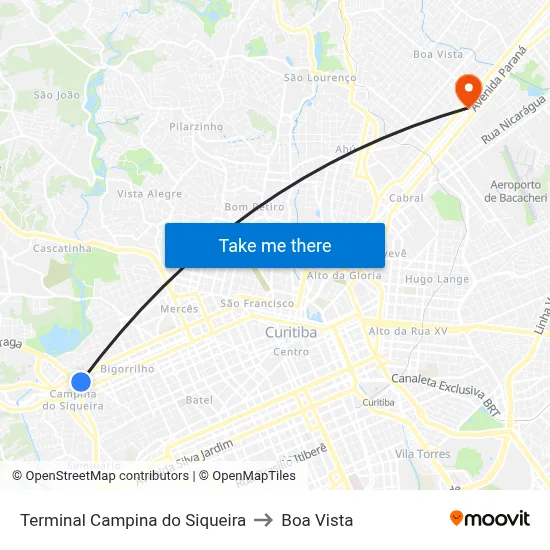 Terminal Campina do Siqueira to Boa Vista map