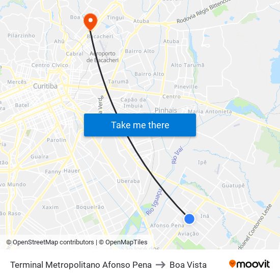 Terminal Metropolitano Afonso Pena to Boa Vista map