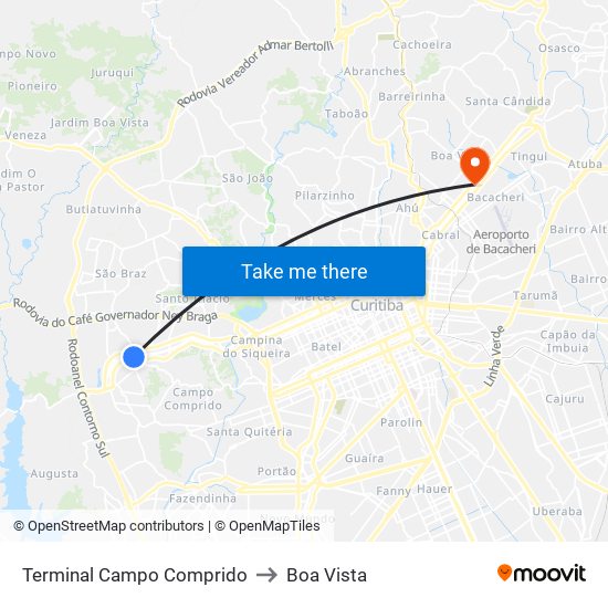 Terminal Campo Comprido to Boa Vista map