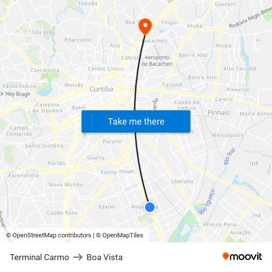 Terminal Carmo to Boa Vista map