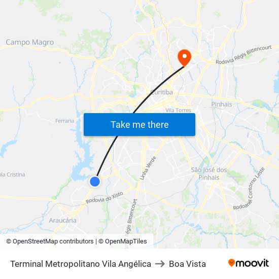 Terminal Metropolitano Vila Angélica to Boa Vista map