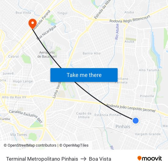 Terminal Metropolitano Pinhais to Boa Vista map