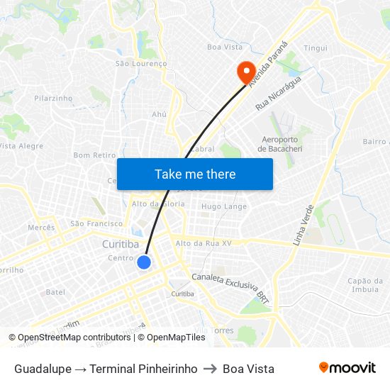 Guadalupe → Terminal Pinheirinho to Boa Vista map