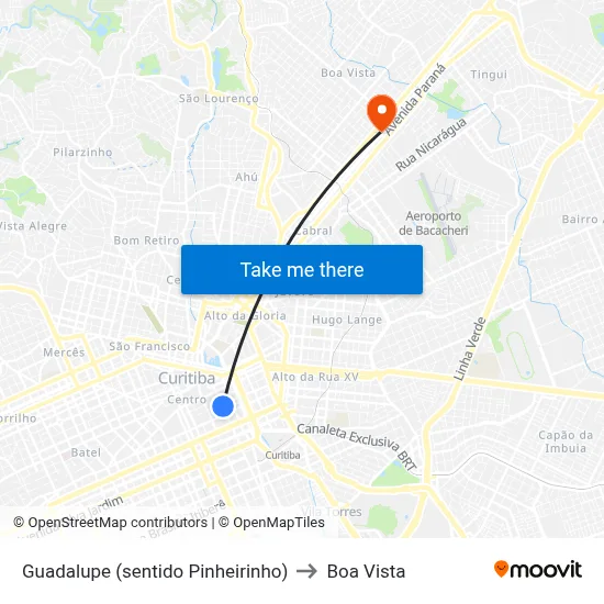 Guadalupe (sentido Pinheirinho) to Boa Vista map
