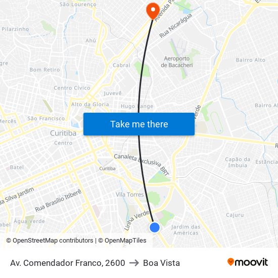 Av. Comendador Franco, 2600 to Boa Vista map