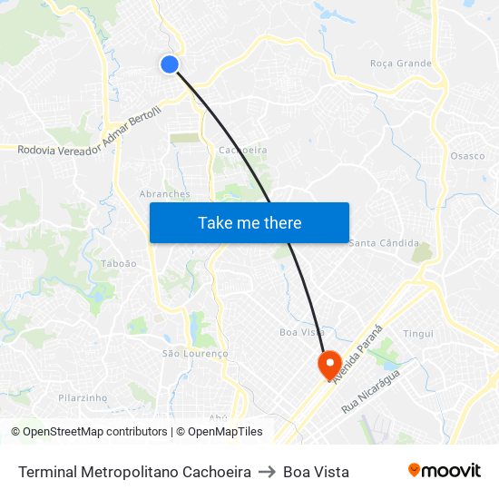 Terminal Metropolitano Cachoeira to Boa Vista map