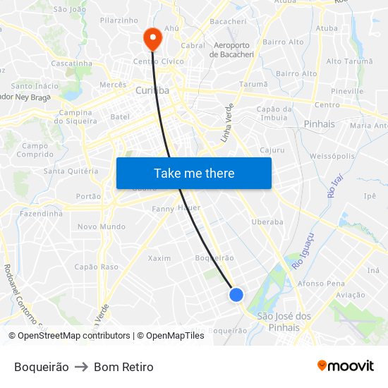 Boqueirão to Bom Retiro map