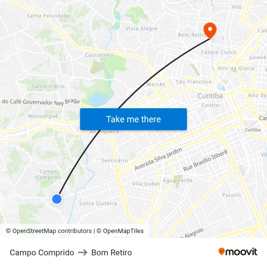 Campo Comprido to Bom Retiro map