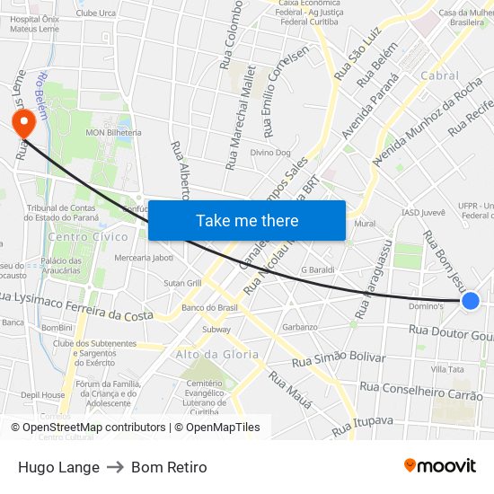 Hugo Lange to Bom Retiro map