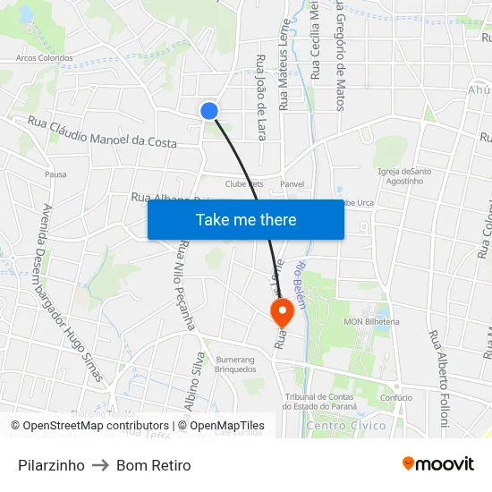 Pilarzinho to Bom Retiro map