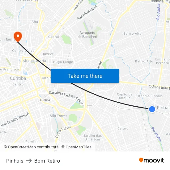 Pinhais to Bom Retiro map