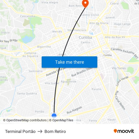 Terminal Portão to Bom Retiro map