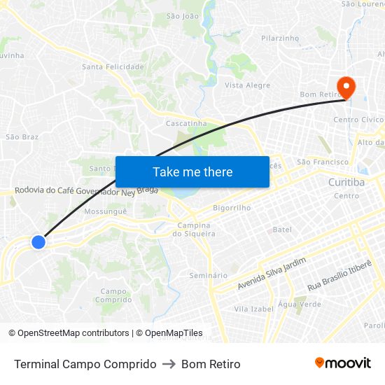 Terminal Campo Comprido to Bom Retiro map