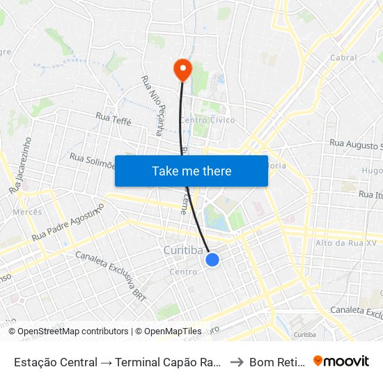 Estação Central → Terminal Capão Raso to Bom Retiro map