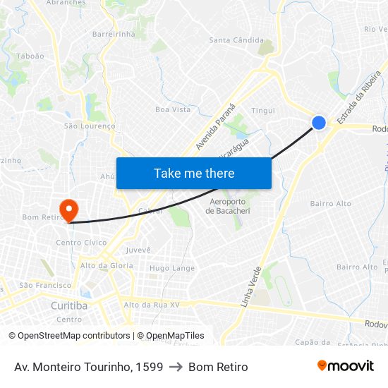 Av. Monteiro Tourinho, 1599 to Bom Retiro map