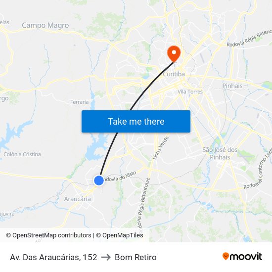 Av. Das Araucárias, 152 to Bom Retiro map