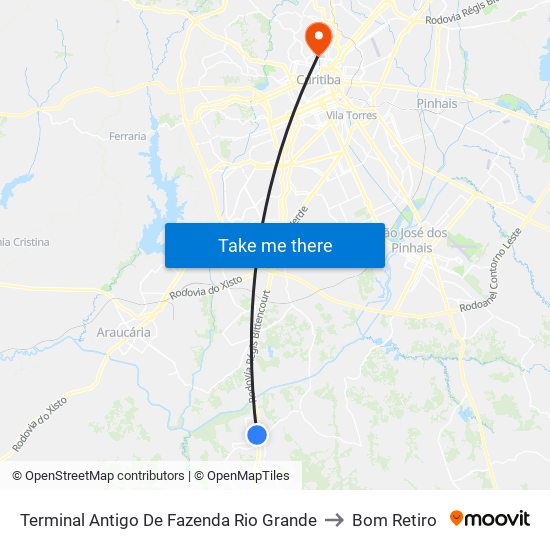 Terminal Antigo De Fazenda Rio Grande to Bom Retiro map