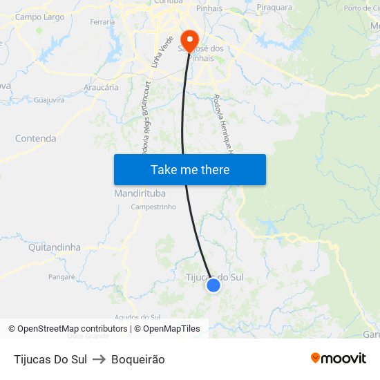 Tijucas Do Sul to Boqueirão map