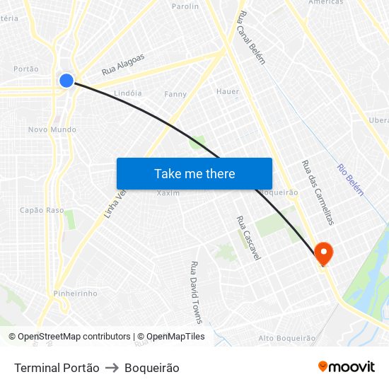 Terminal Portão to Boqueirão map