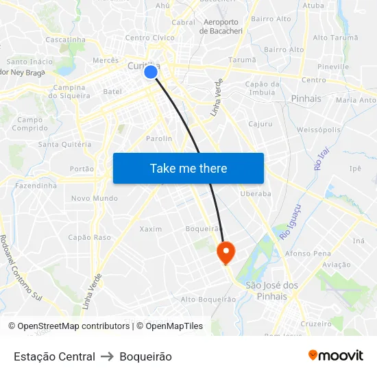 Estação Central to Boqueirão map
