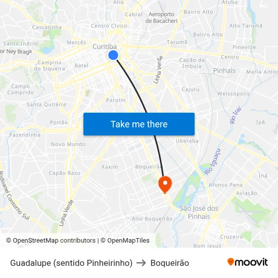 Guadalupe (sentido Pinheirinho) to Boqueirão map