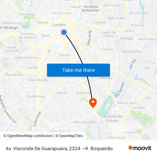 Av. Visconde De Guarapuava, 2324 to Boqueirão map