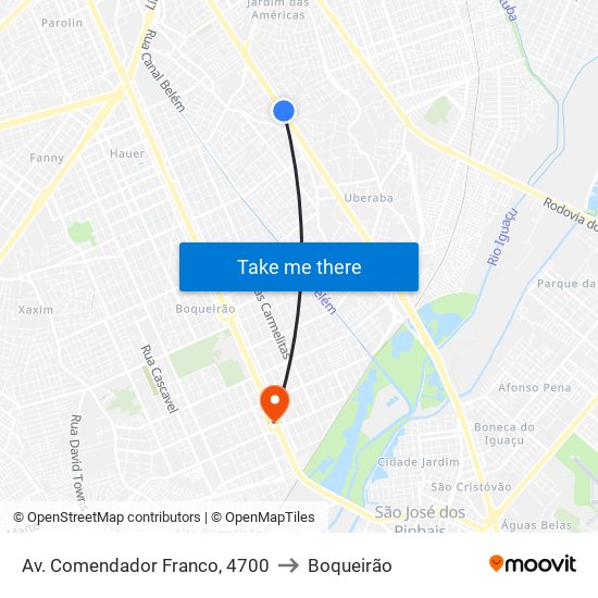 Av. Comendador Franco, 4700 to Boqueirão map