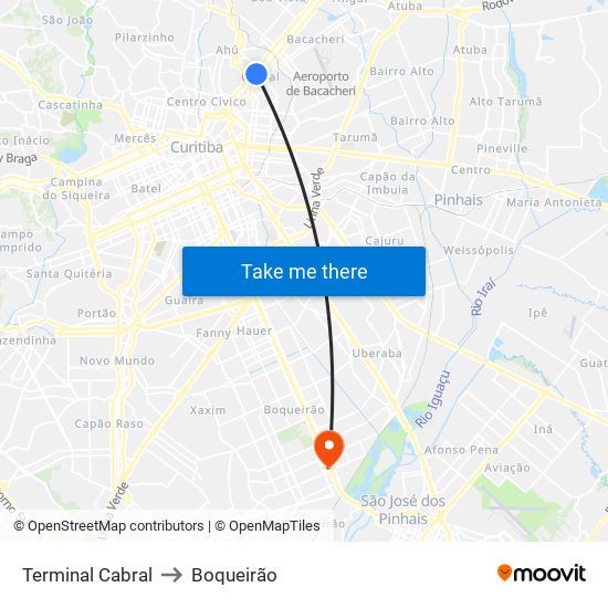 Terminal Cabral to Boqueirão map