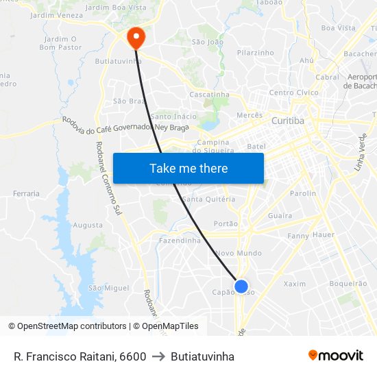 R. Francisco Raitani, 6600 to Butiatuvinha map