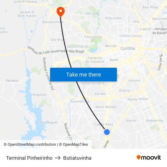 Terminal Pinheirinho to Butiatuvinha map